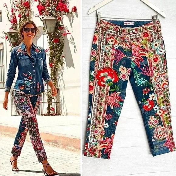 Johnny Was Pants - Johnny Was Women’s Aria Skies Floral Print Classic Fit Pant Multicolor Bohemian